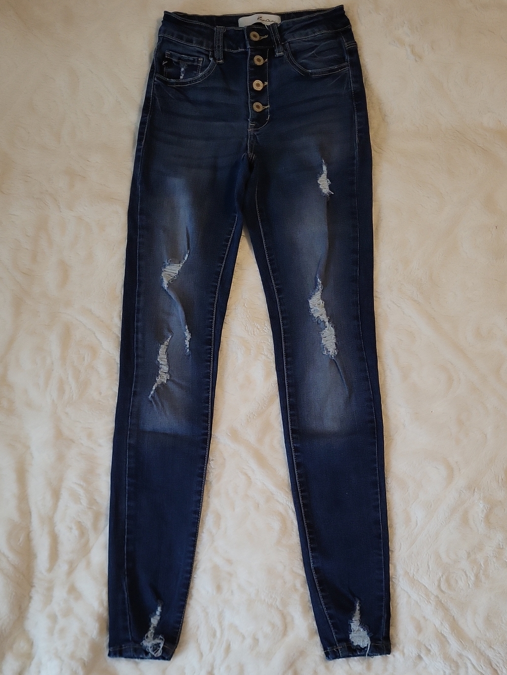KanCan Dark Blue Distressed High-Rise & Holes Skinny Jeans